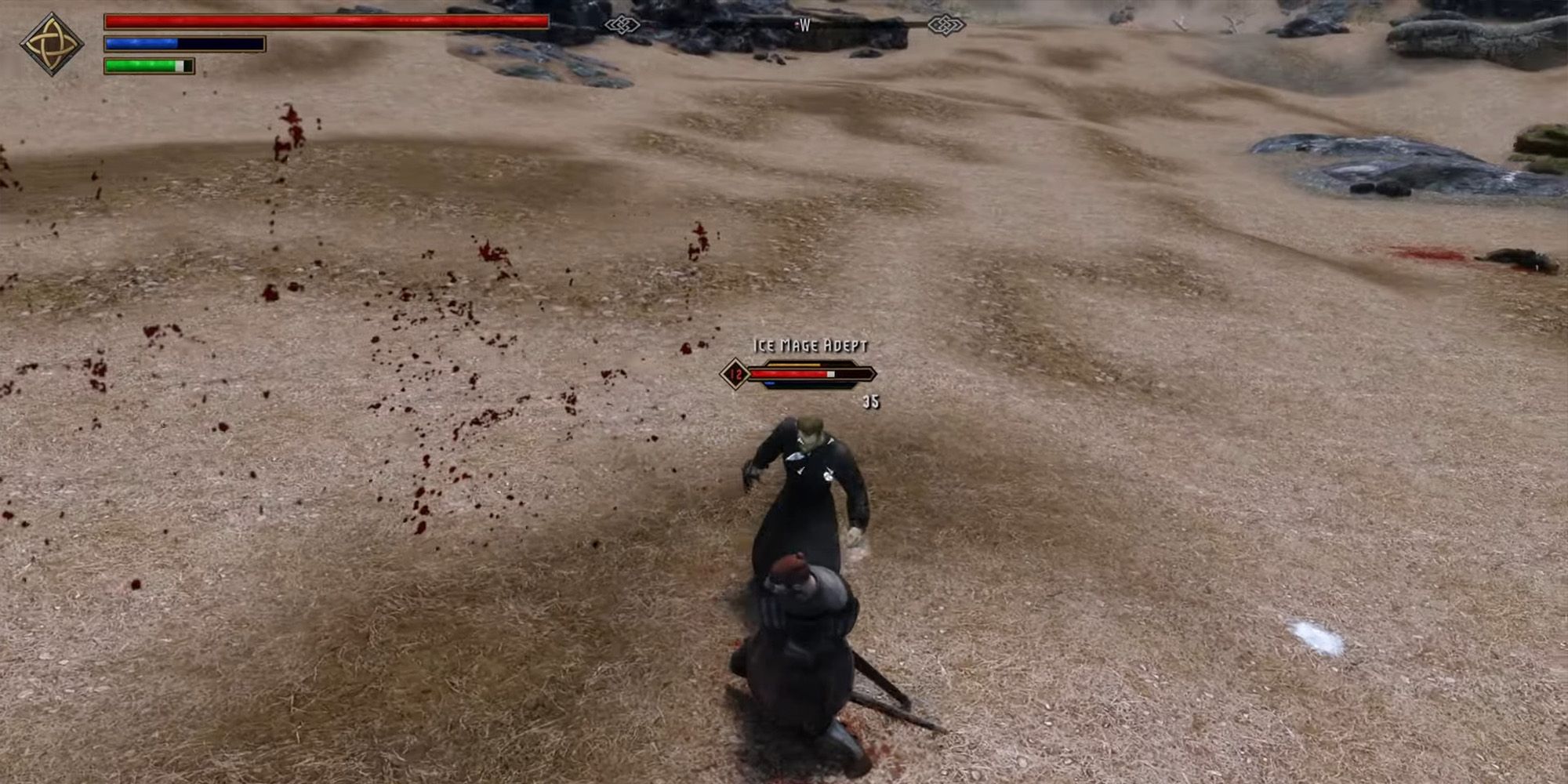 Valhalla Combat mod in Skyrim showing third-person combat.