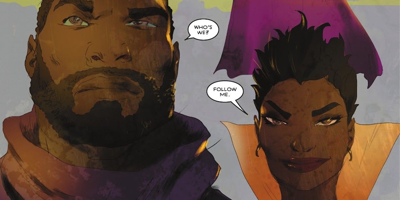 Comic book panel: Vixen and Amanda Waller's nephew Archie Deadeye