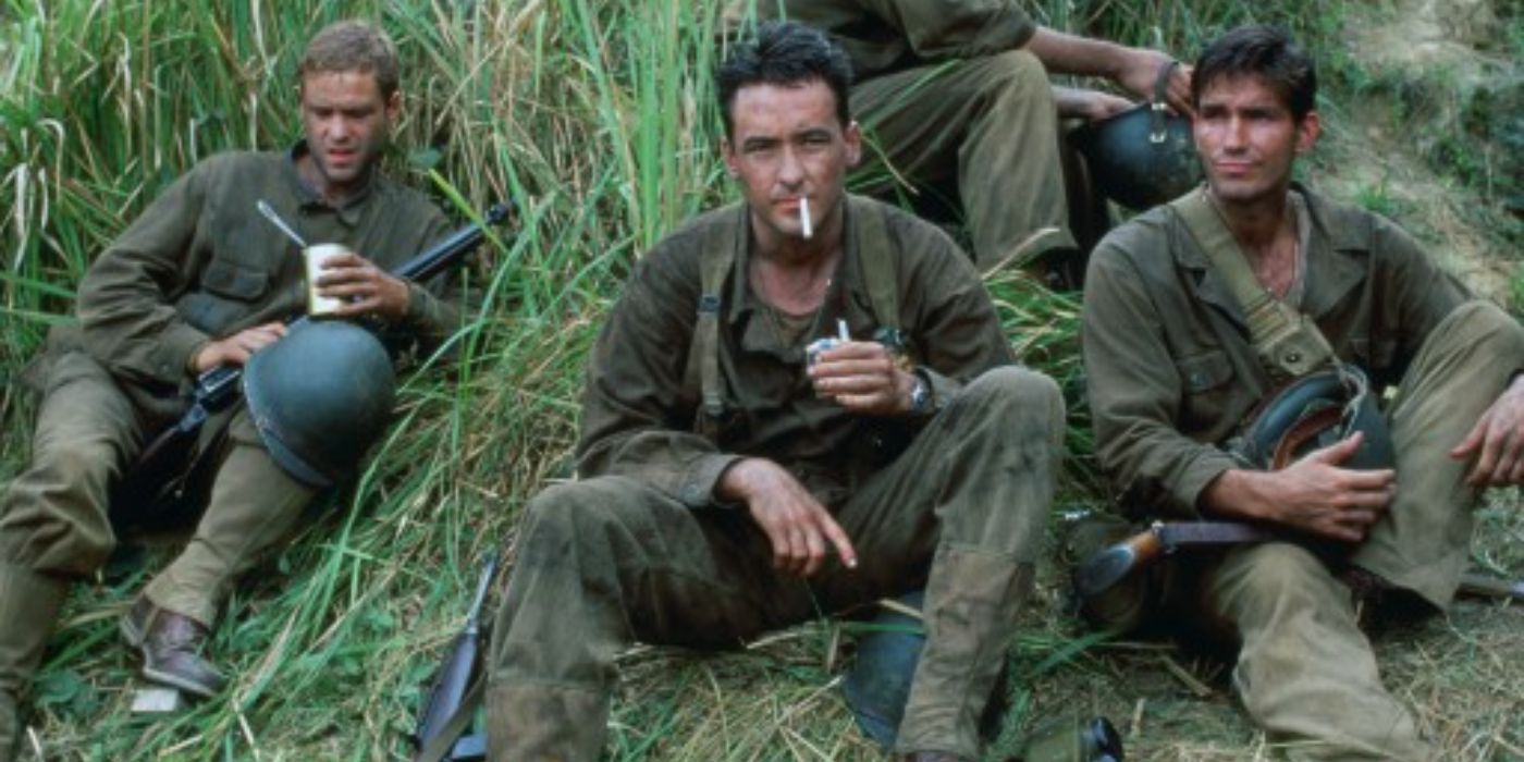 A Welshman smoking weed with other soldiers on the Thin Red Line