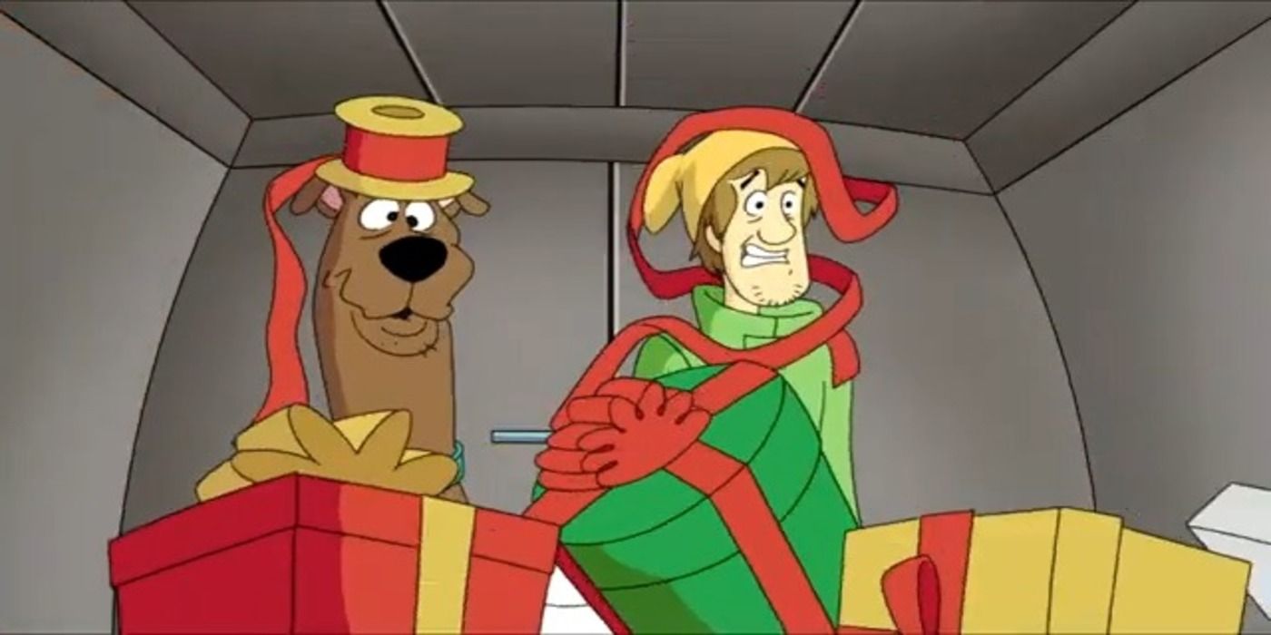 Scooby and Shaggy in the back of the Mystery Machine surrounded by Christmas presents Whats New, Sooby Doo_ A Scooby Doo! Christmas 2002