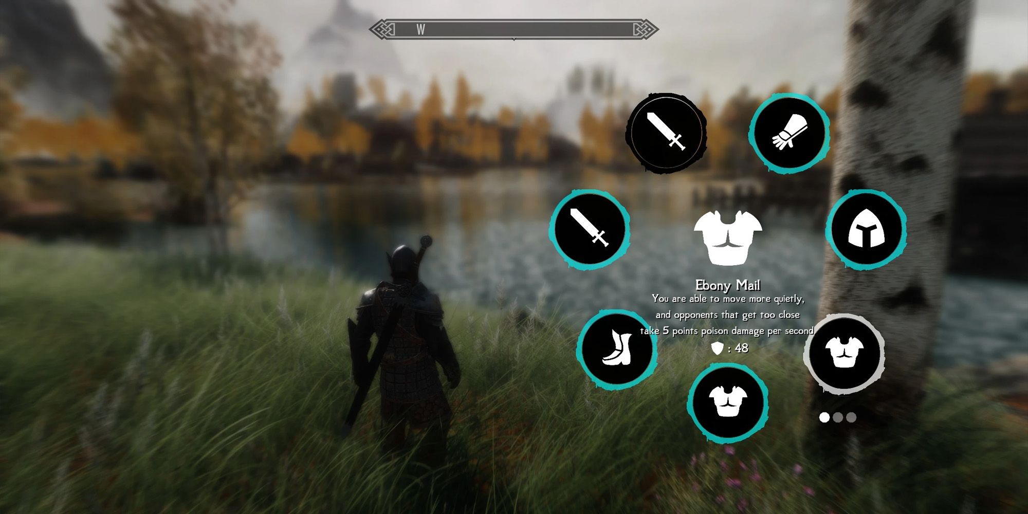 Wheeler Mod showing an equipment menu wheel in Skyrim.
