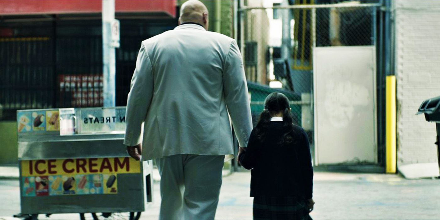 Wilson Fisk's Kingpin and young Maya Lopez walking away in Echo trailer