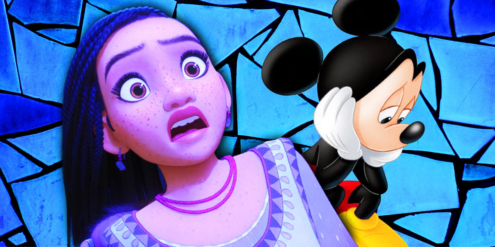Wish Asha looking scared with a sad Mickey Mouse