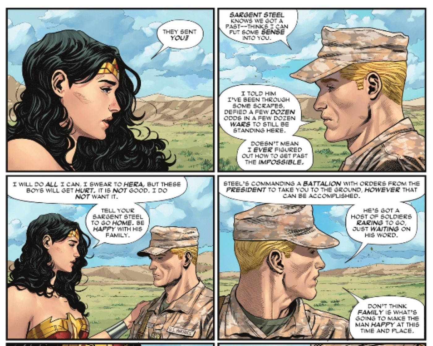 Wonder Woman #2 Diana talks with Steve trying to avoid a fight