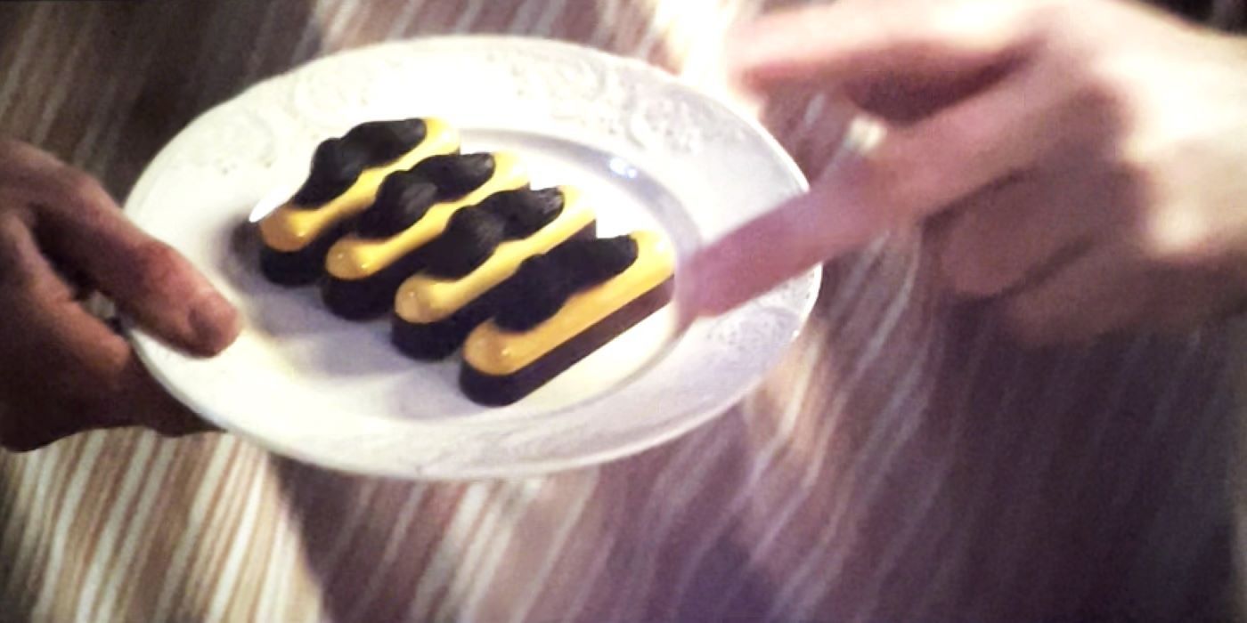 Wonka&rsquo;s hair repair eclairs on a plate from the Wonka movie