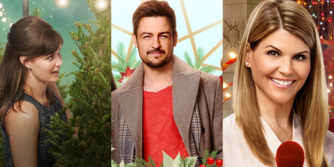 Side by side images feature the main characters in the Hallmark Christmas movies Oh Christmas Tree, Never Been Chris'd, and Every Christmas Has A Story