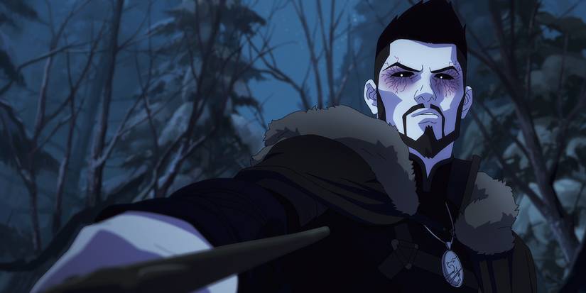 Young Vesemir with black eyes in The Witcher Nightmare of the Wolf