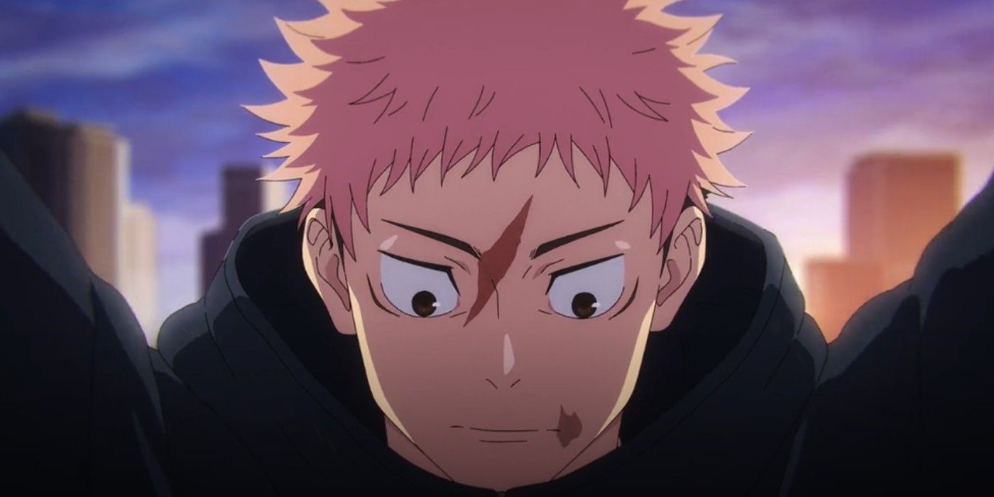 Yuji looking down forlornly in Jujutsu Kaisen