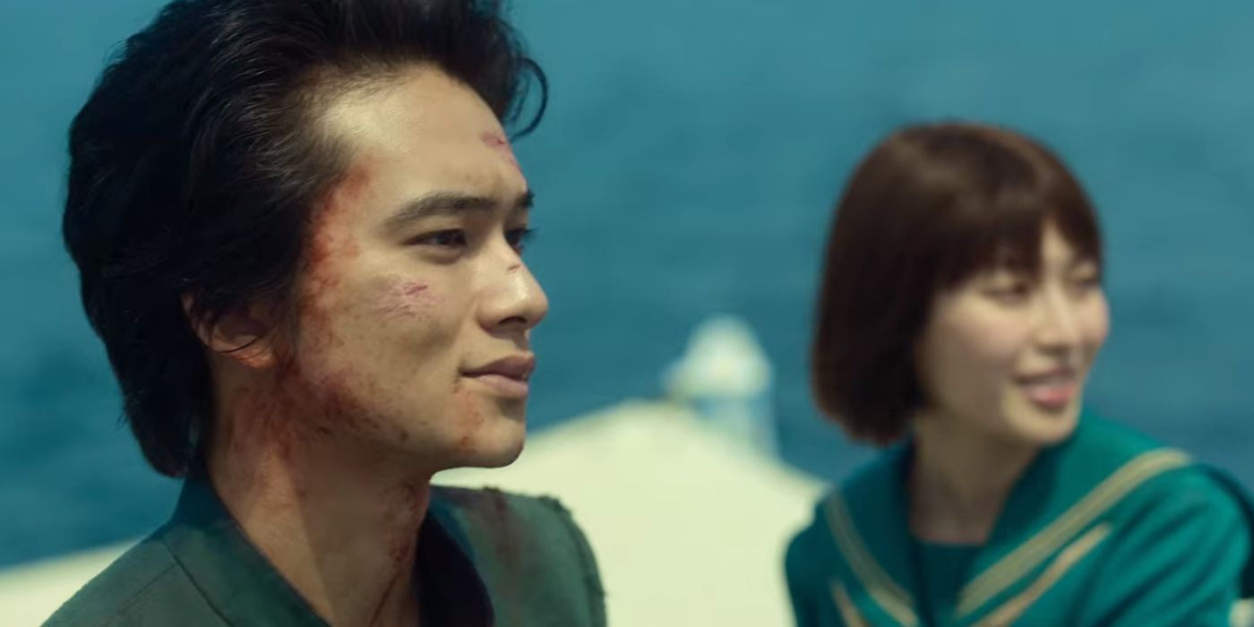 Yusuke and Keiko on a boat smiling in Yu Yu Hakusho episode 5