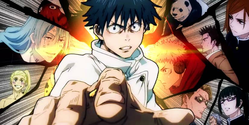 Yuta from Jujutsu Kaisen with major characters from the Shibuya incident in the background