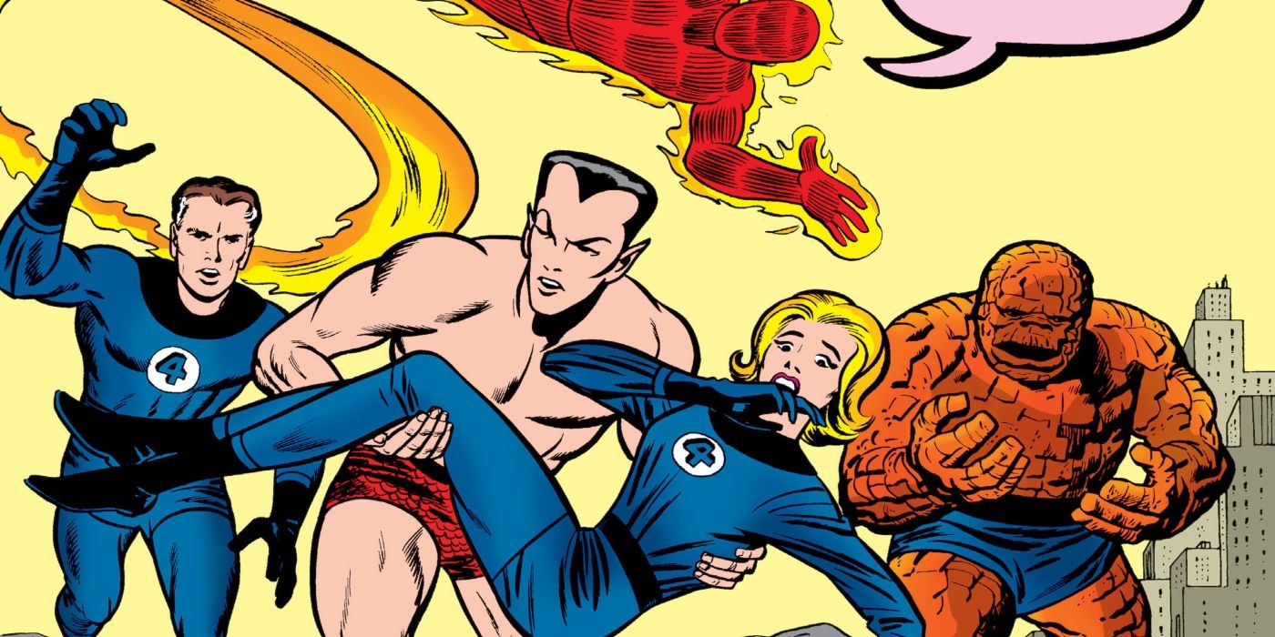 Namor kidnapping Sue Storm from the Fantastic Four.