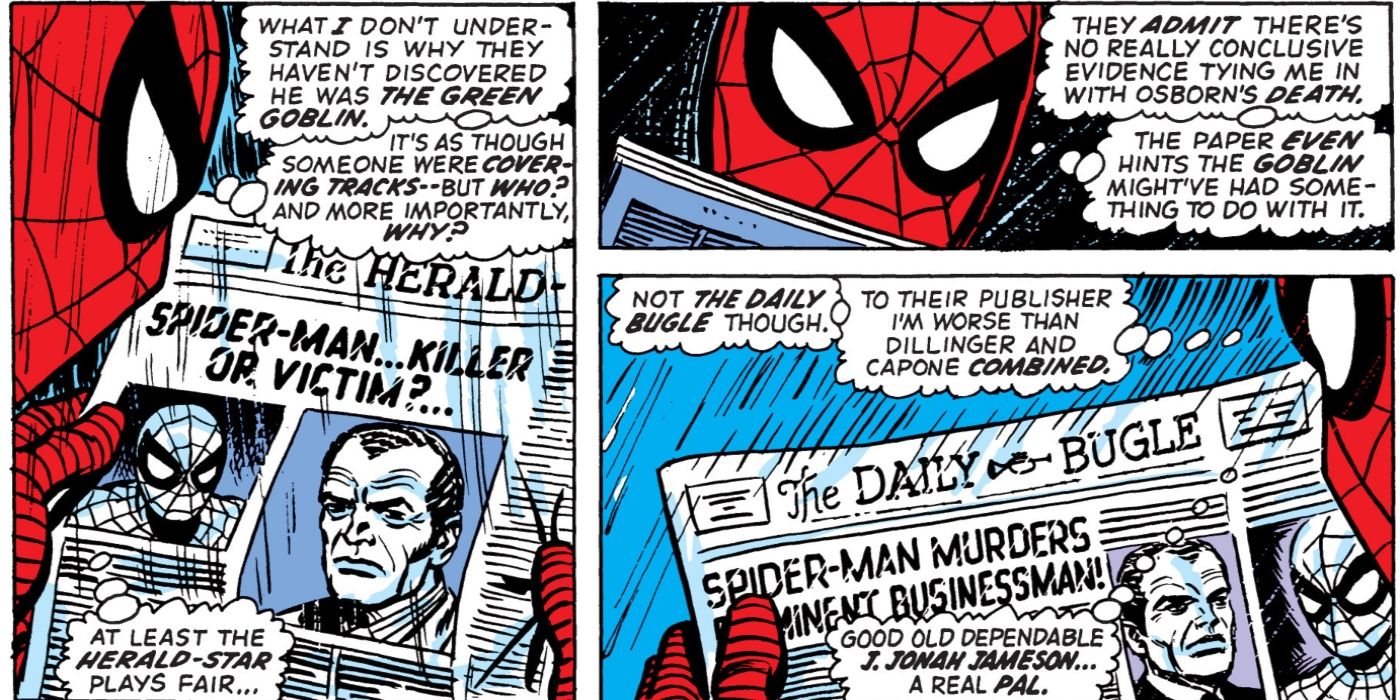 Daily Bugle reporting that Spider-Man killed Norman Osborn.