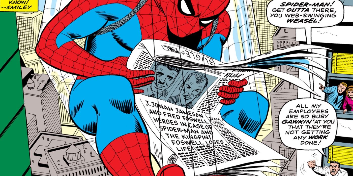 Spider-Man reading an article calling him a villain.
