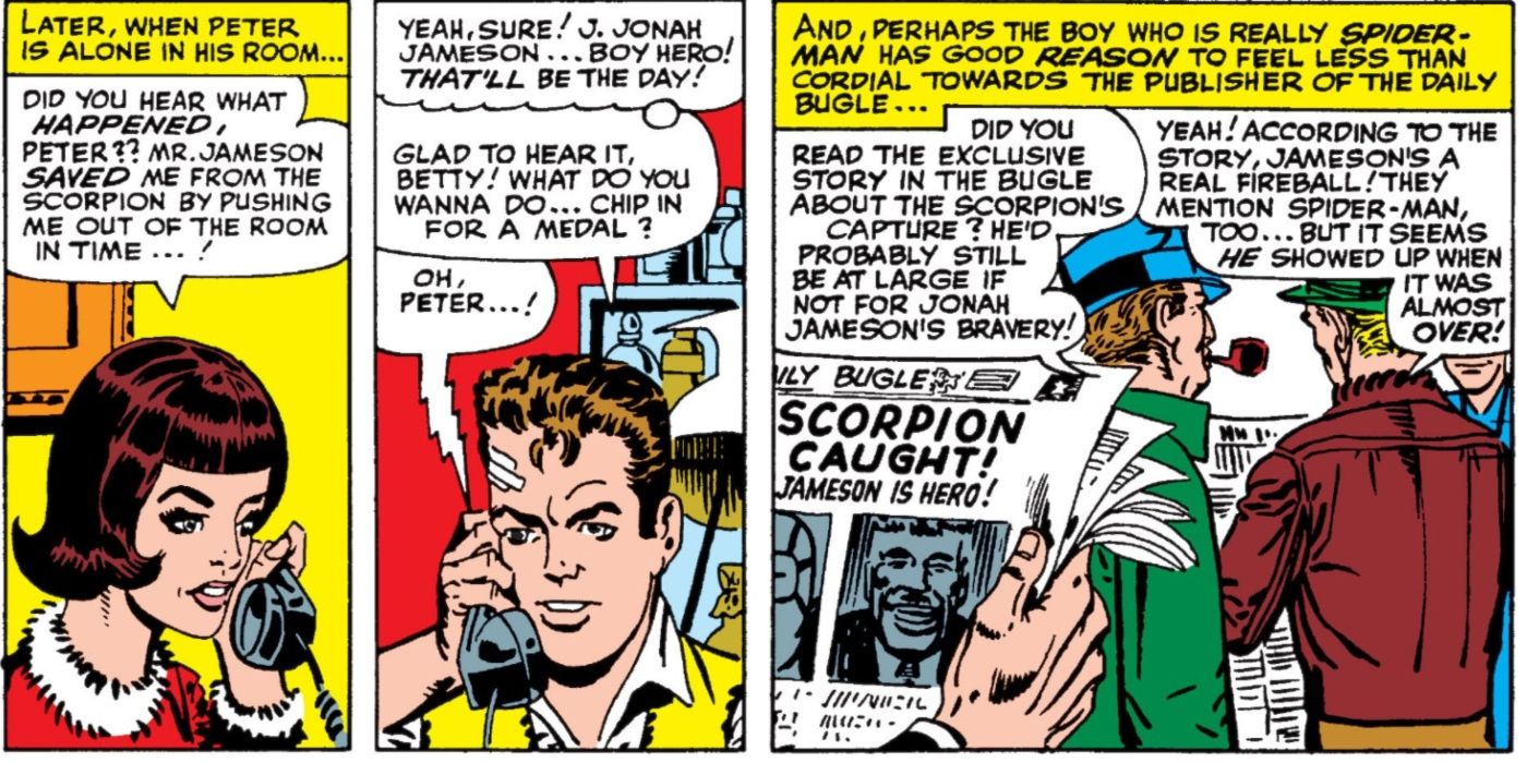 Daily Bugle reporting that Jameson defeated Scorpion.