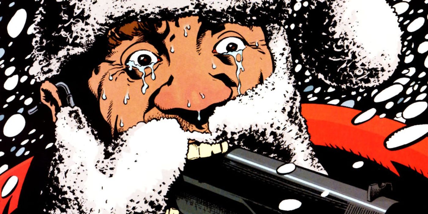 DC's Hitman sticking a gun in Santa Claus' mouth.