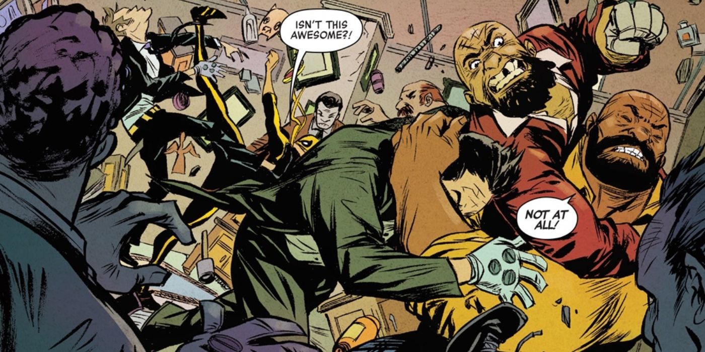 Luke Cage and Iron Fist fighting Tombstone&rsquo;s goons.