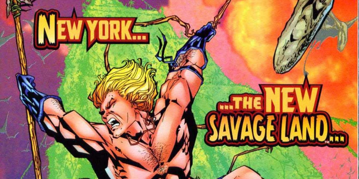 Ka-Zar in an action pose above New York.