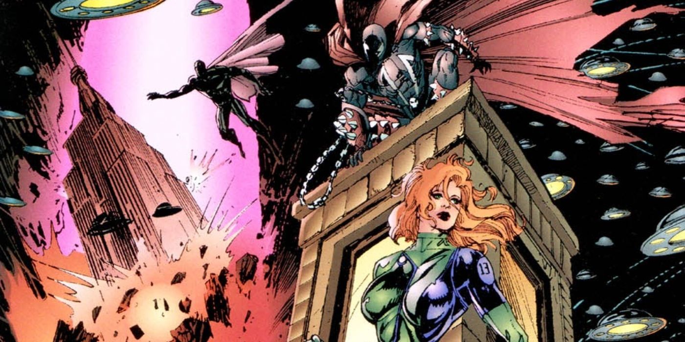 Spawn with other Image Comics characters against aliens.