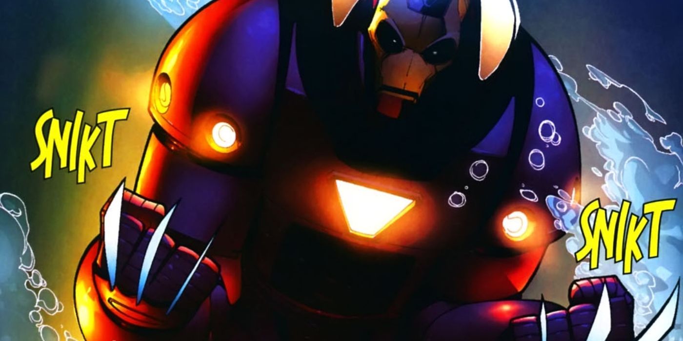 Wolverine wearing his own Iron Man armor with claws.