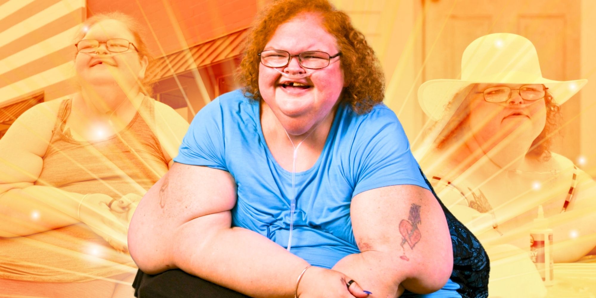 Montage of 1000-Lb Sisters' Tammy Slaton smiling with rays of sunshine