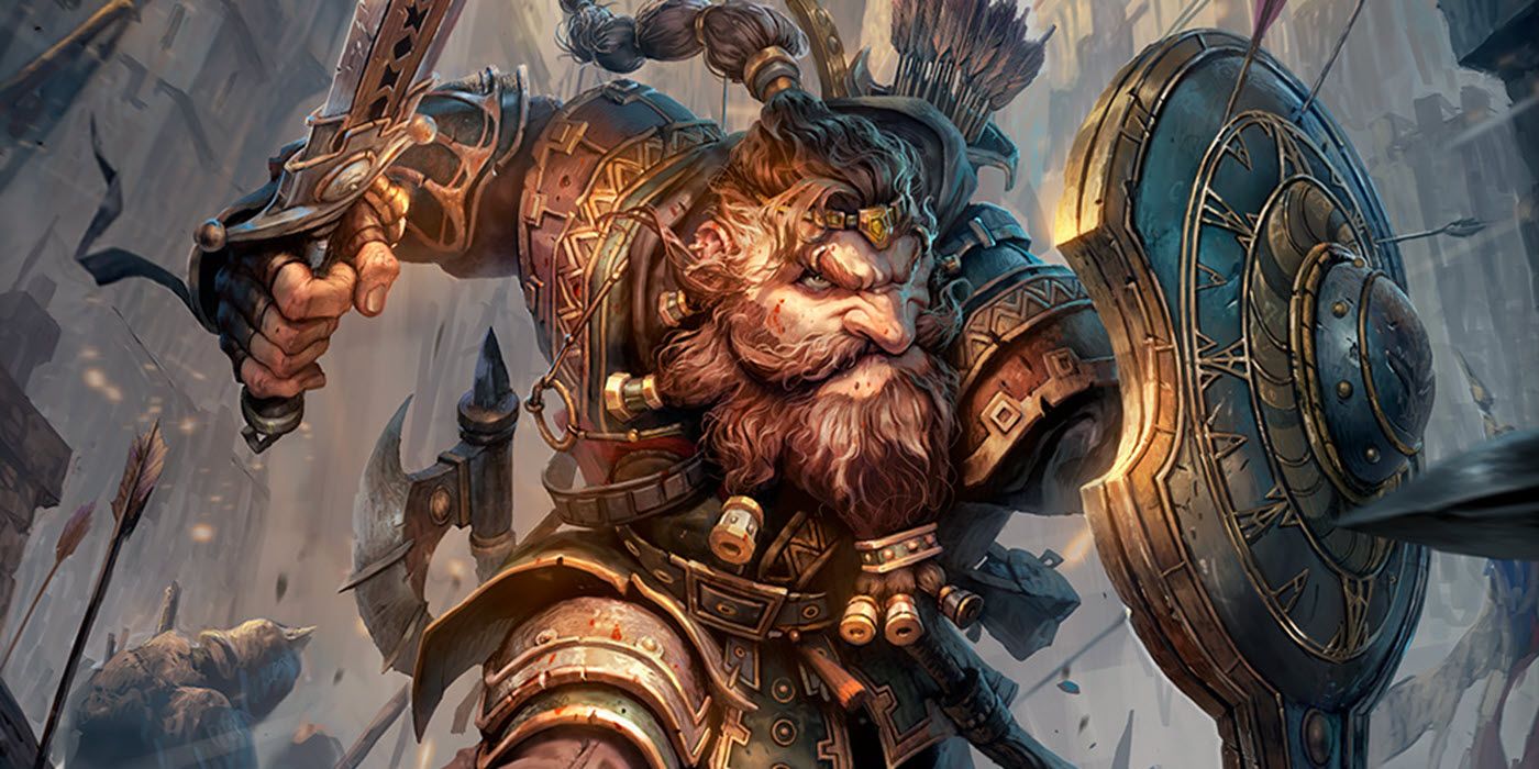 2024 DnD player's handbook cover dwarf with shield and sword running forward