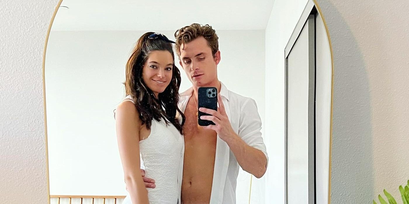 Ally Lewber and James Kennedy from Vanderpump Rules pose in front of a mirror.