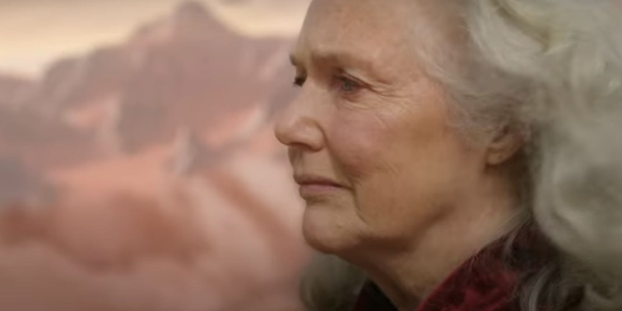 Louise Jameson as Leela in a Doctor Who short looking thoughtful and morose