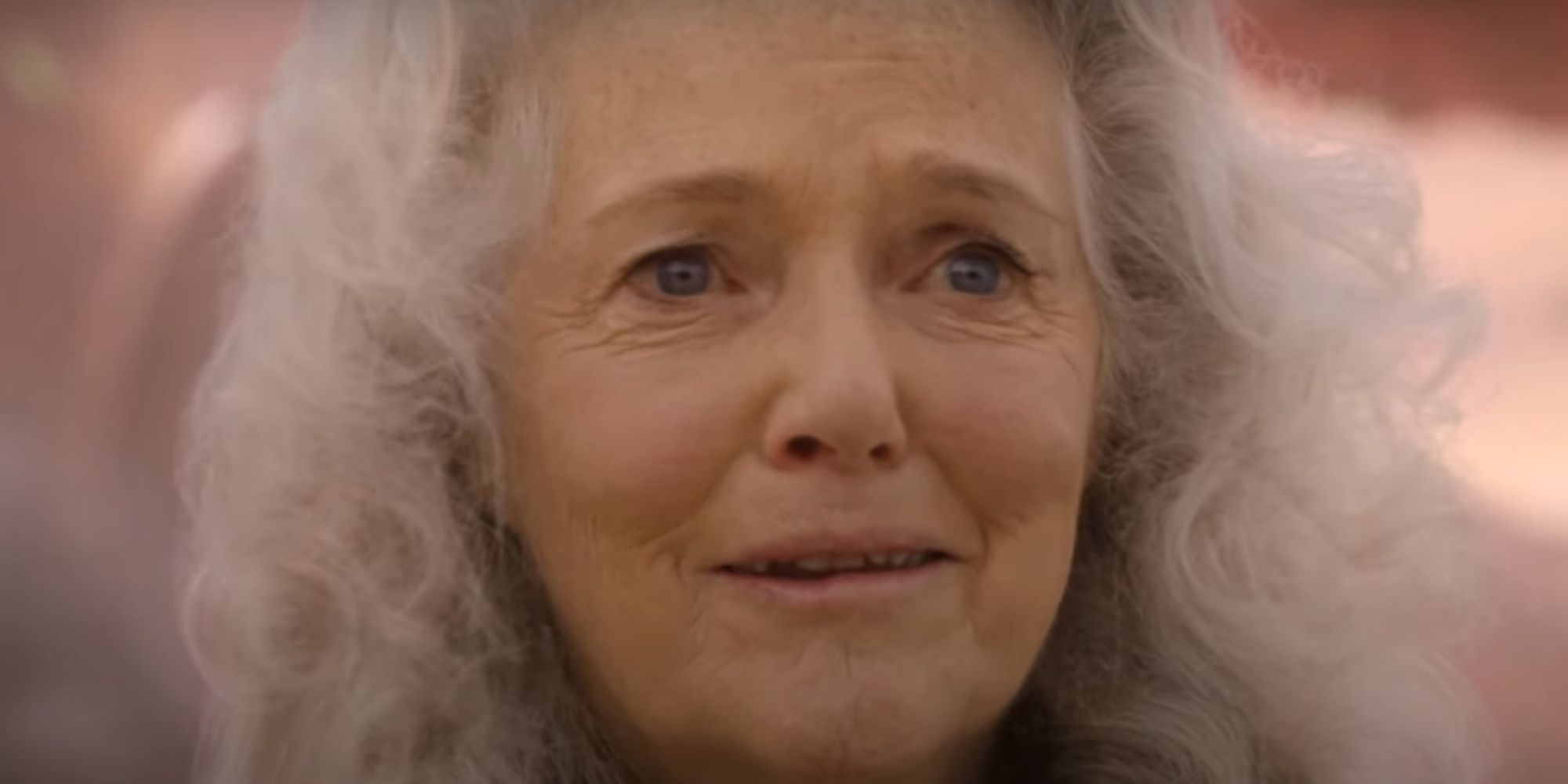 Louise Jameson looking emotional as Leela in a BBC Doctor Who short