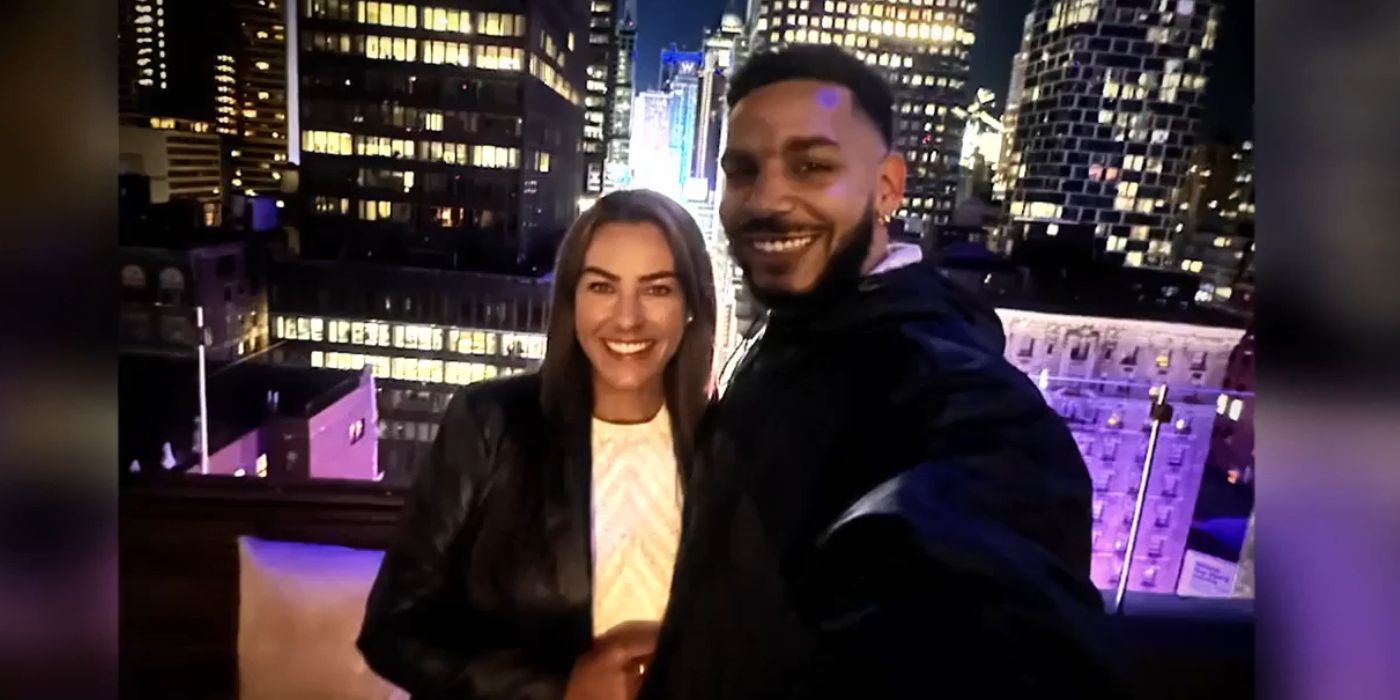 90 Day Fiance Jamal Menzies and Veronica Rodriguez taking selfie in New York with skyline in the back