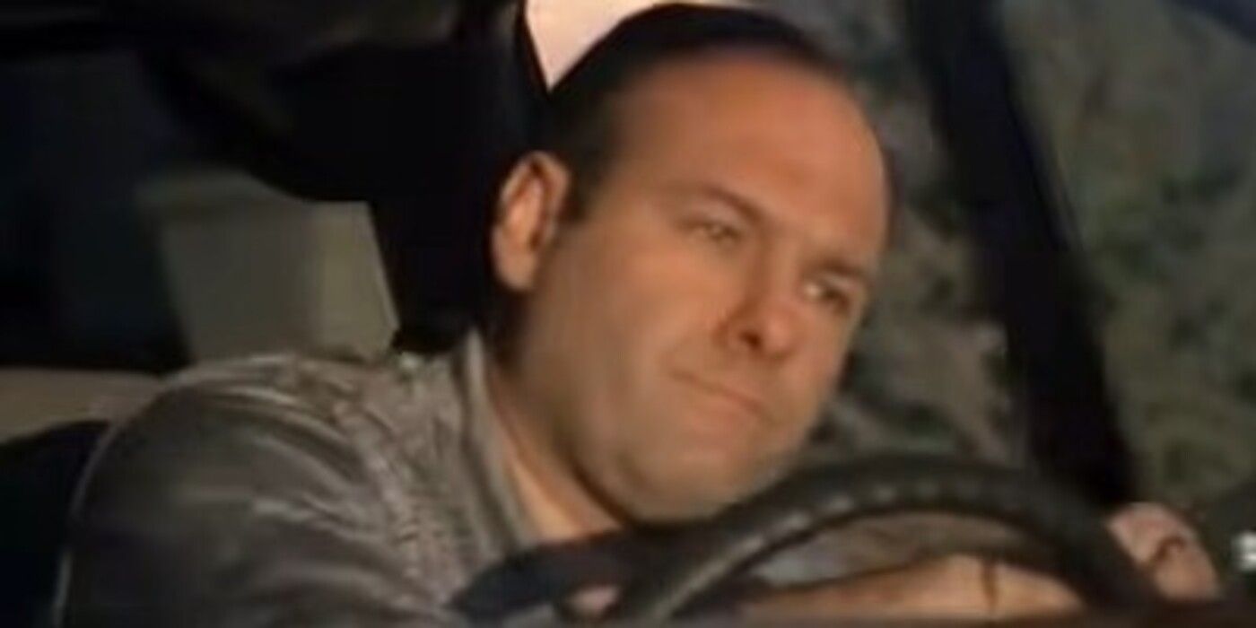 James Gandolfini as Tony Soprano getting out of his car in the intro for The Sopranos
