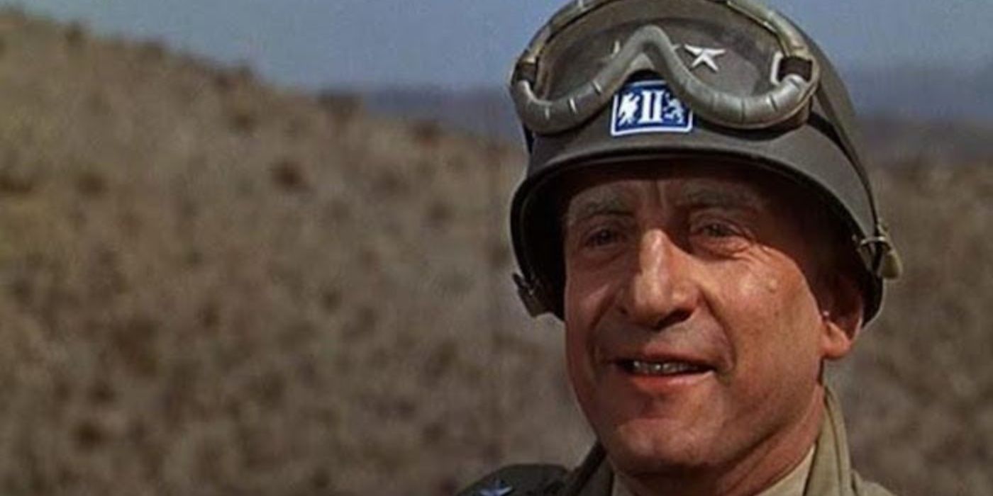 A closeup of Patton (George C Scott) smiling in Patton