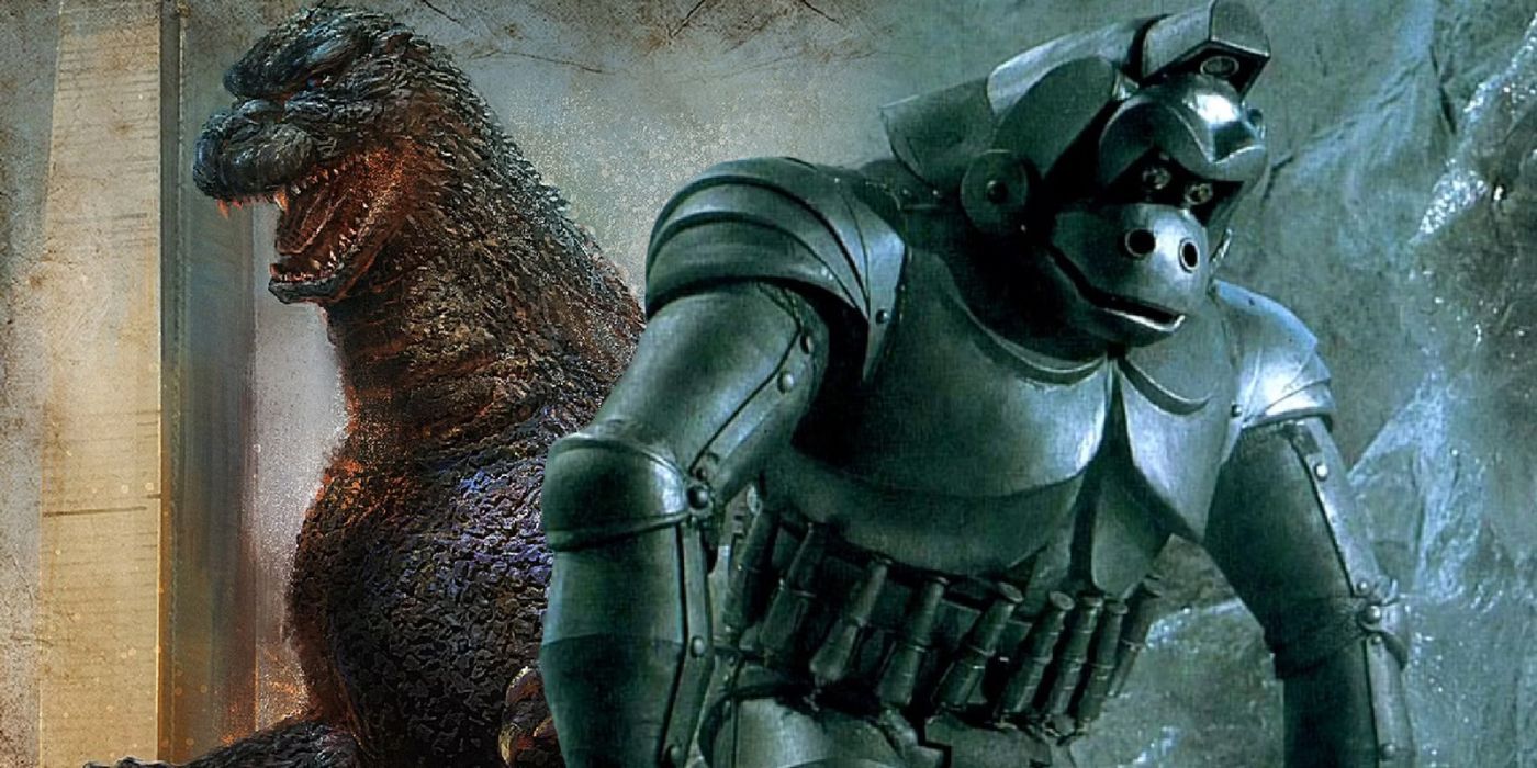 A custom wallpaper of Godzilla and Mechani-Kong in the unmade Godzilla vs. Mechani-Kong.