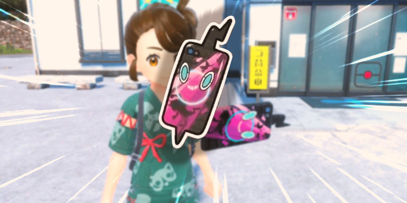 A Rotom Phone from Pokemon Scarlet and Violet highlighted by white line effects