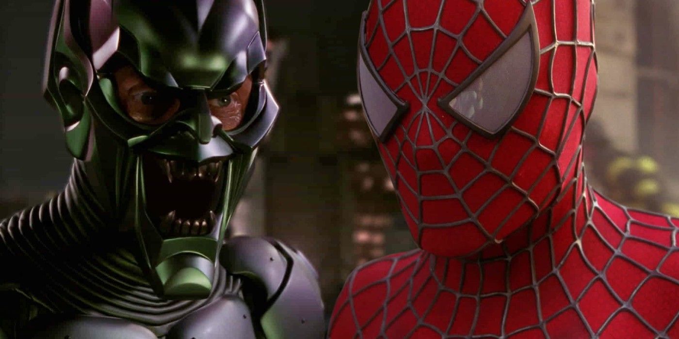 A split image of Green Goblin and Spider-Man in Spider-Man (2002)