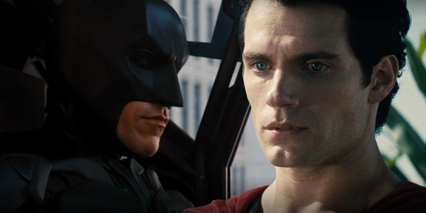 A split image of Superman in Man of Steel and Batman in The Dark Knight Rises