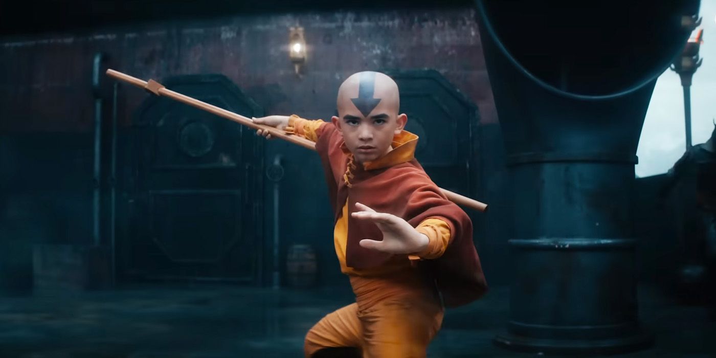 Aang with a stick in the live action Avatar The Last Airbender movie trailer