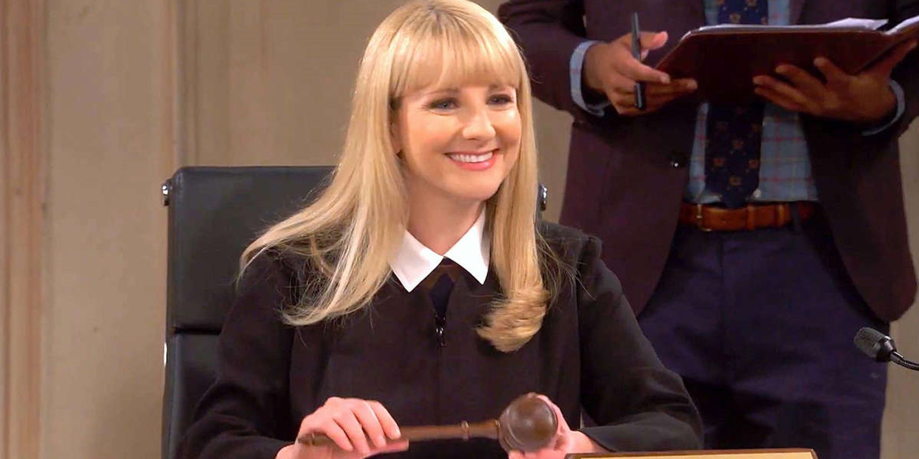 Abby smiling with gavel in her hand in Night Court