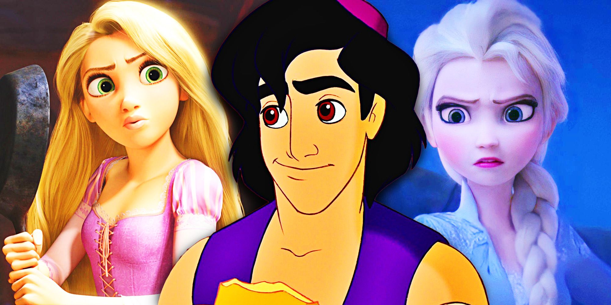 Aladdin and Rapunzel and Elsa