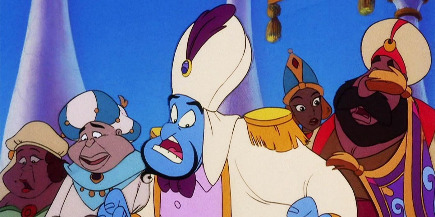 Aladdin e o rei dos ladrões Gênio conversando com os cidadãos