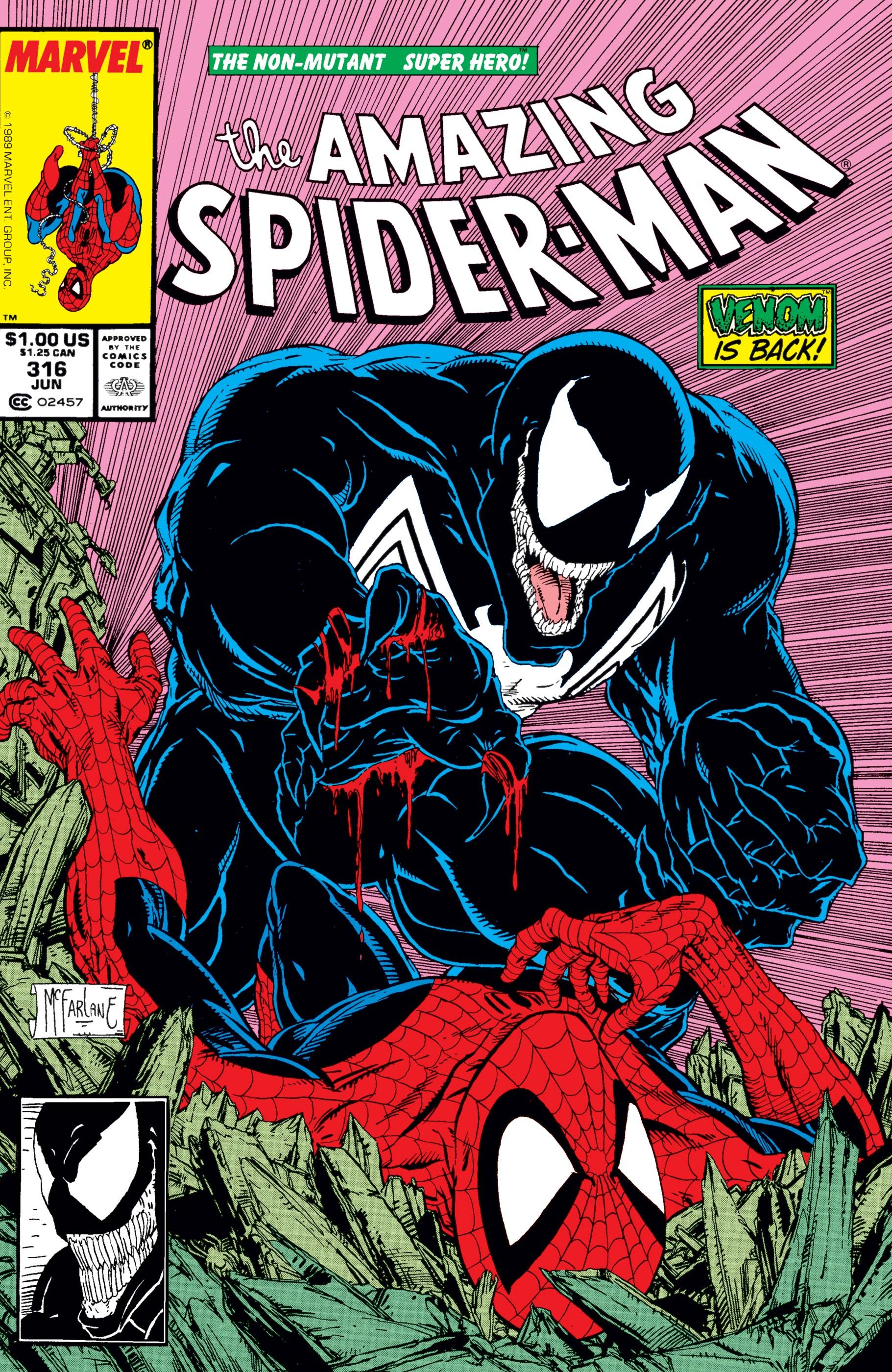 Amazing Spider-Man #316 cover by Todd McFarlane, featuring Venom smashing Spider-Man into the ground