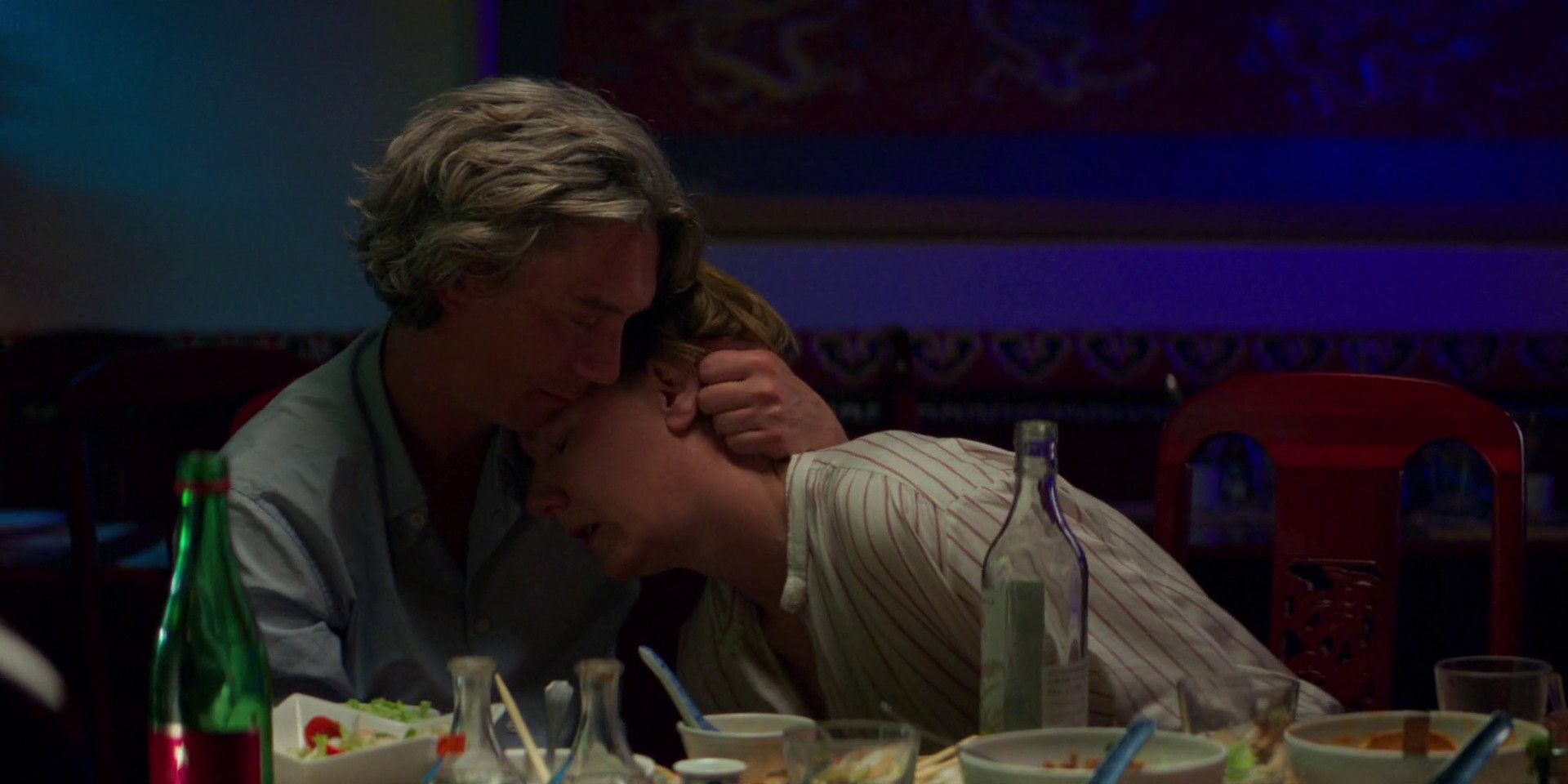 Sandra Huller Hugs Vincent in a restaurant in Anatomy of a Fall