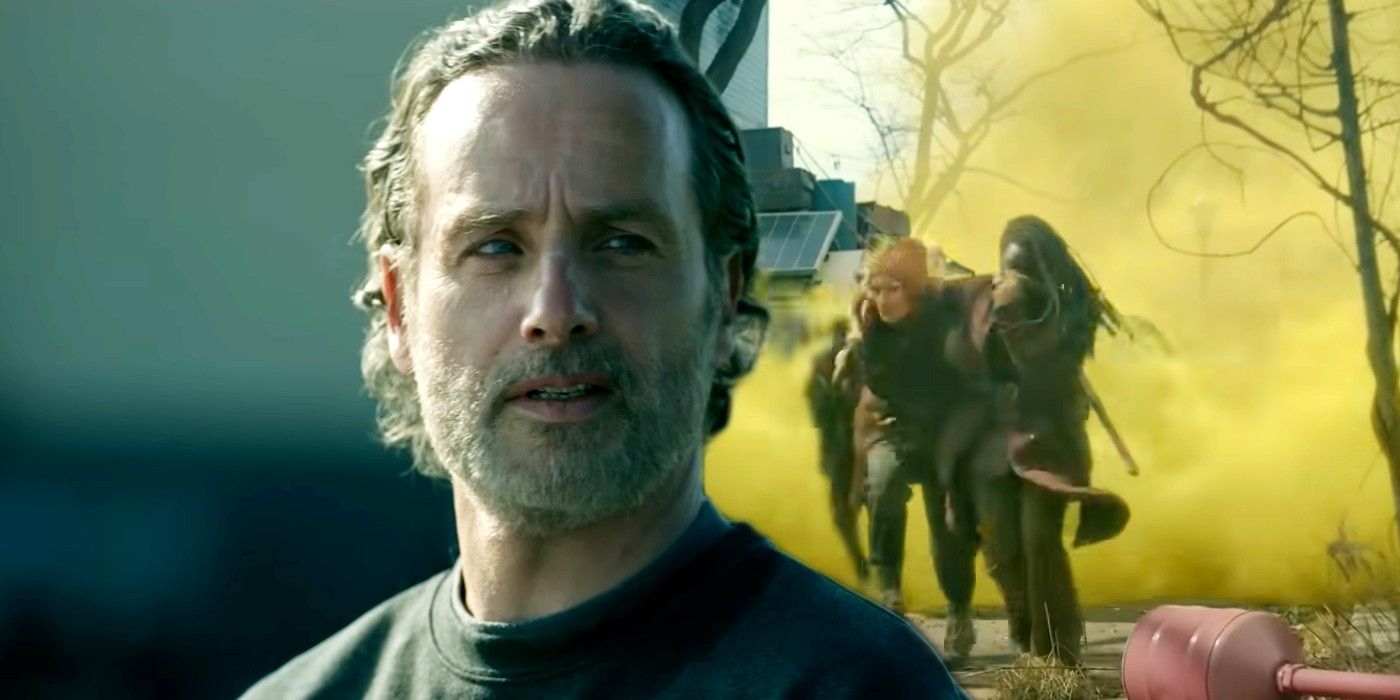 Andrew Lincoln as Rick Grimes and CRM gas in The Walking Dead The Ones Who Live