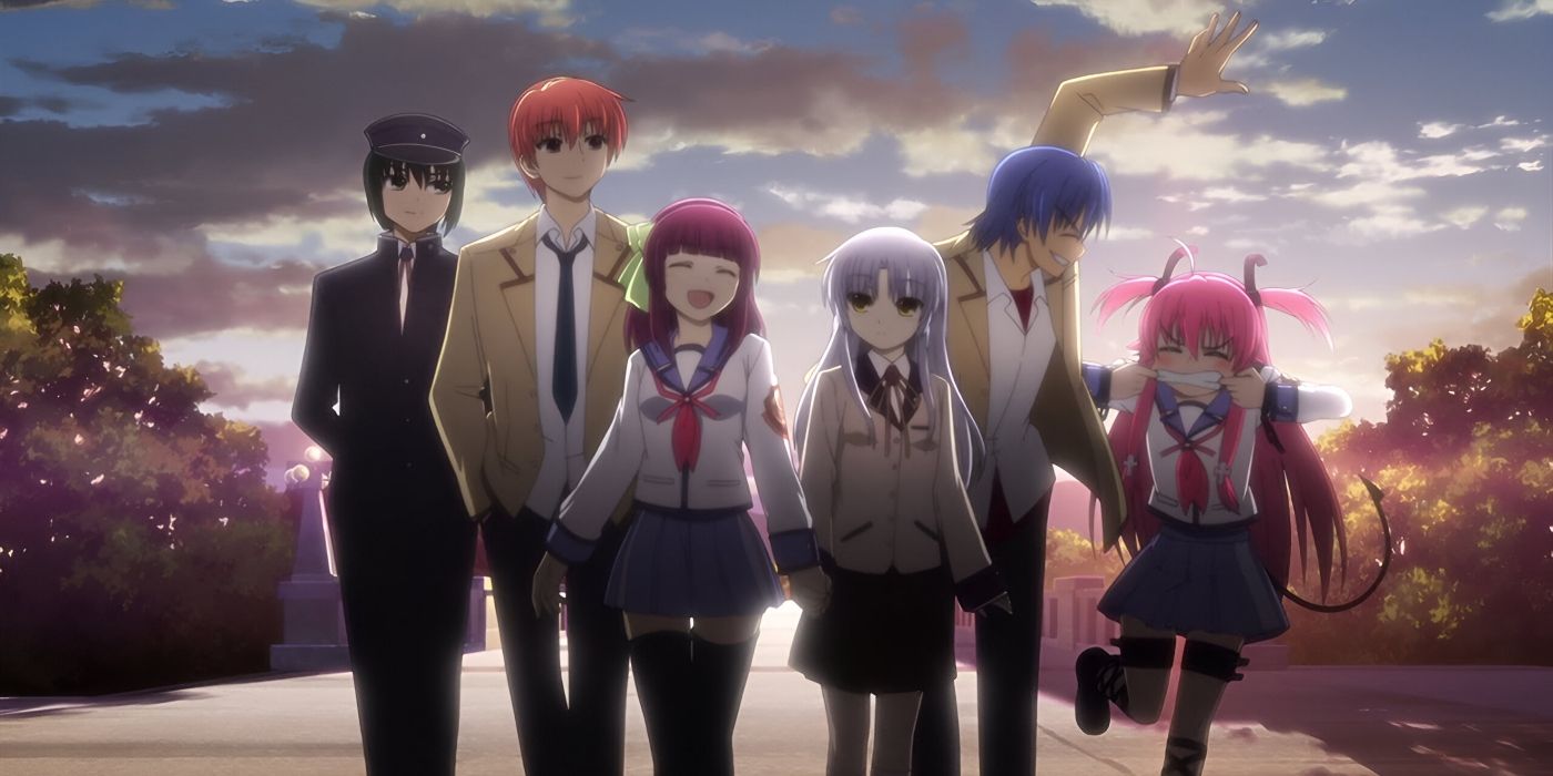 Otanashi e Kanade caminham com o resto de seus colegas na vida após a morte de Angel Beats.