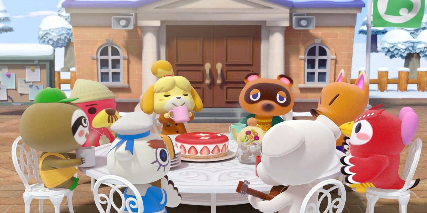 Animal Crossing New Horizons Tom Nook, Isabelle, KK Slider, Redd and Villagers Sit Together