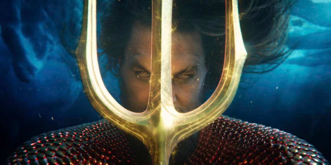 Aquaman wields the Trident of Atlan in Aquaman and the Lost Kingdom