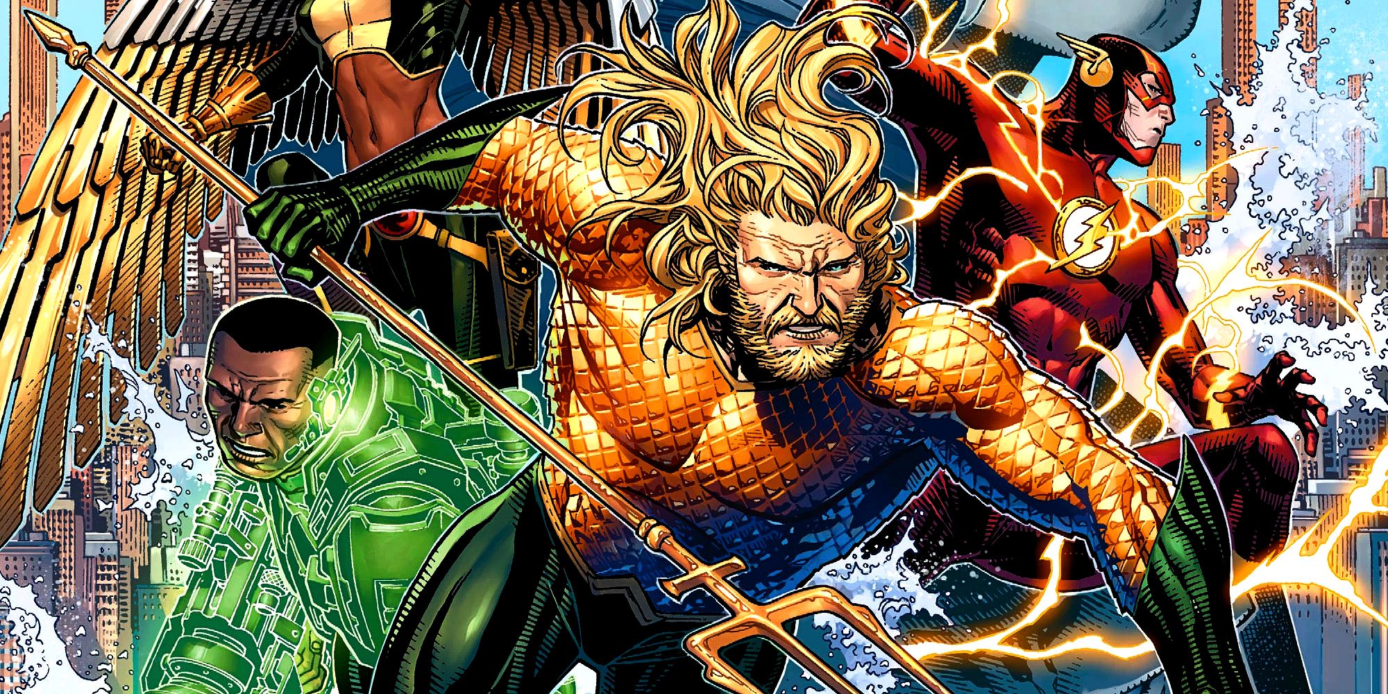 Aquaman with The Flash, Green Lantern, and Hawkgirl in DC Comics Justice League(1)