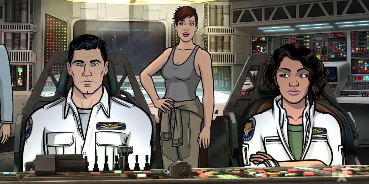 Archer, Lana, and Cheryl in a spaceship in Archer season 10.