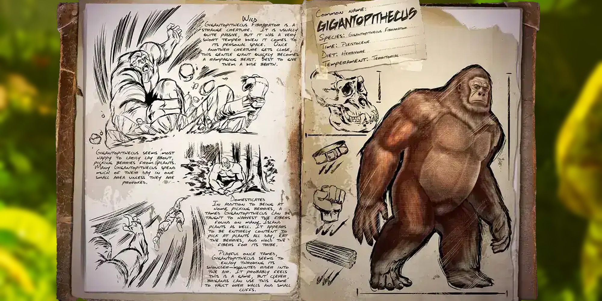A sketchbook page showing the Gigantopithecus in Ark: Survival Ascended.