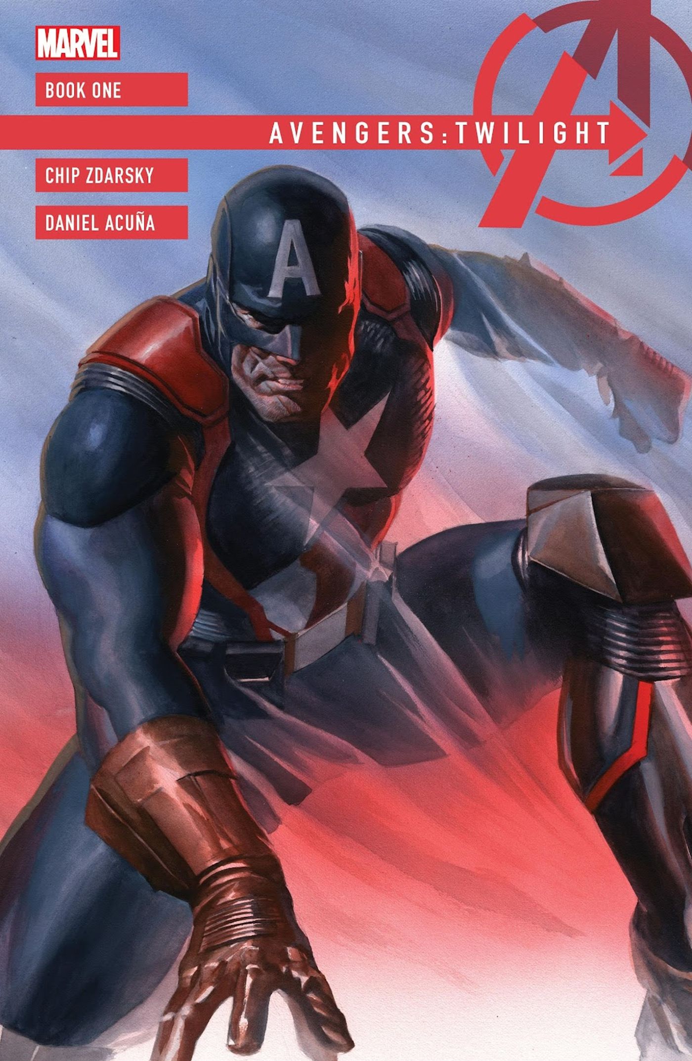 Avengers Twilight #1 Main Cover, an aged Captain America poised to fight in his suit. 