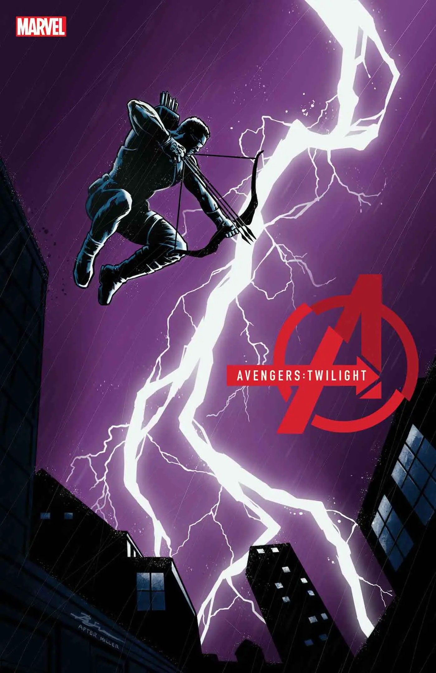 avengers twilight 5 cover hawkeye with lightning bolt behind